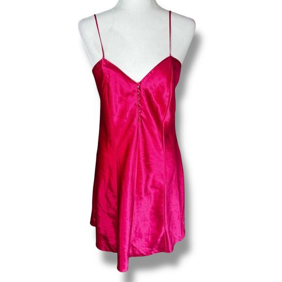 Vintage Singerie Nordstrom Pink Slip Dress 90s Y2K Coquette Button Front Size S - Picture 1 of 8